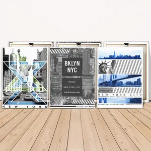 3 Counts Wooden Framed Canvas Painting, Modern New York City Skyline And Statue Of Liberty Images, Exquisite Poster, Perfect Living Room Decoration, Modern Art, Fashion Family Poster, Wall Art Decoration, Waterproof Art