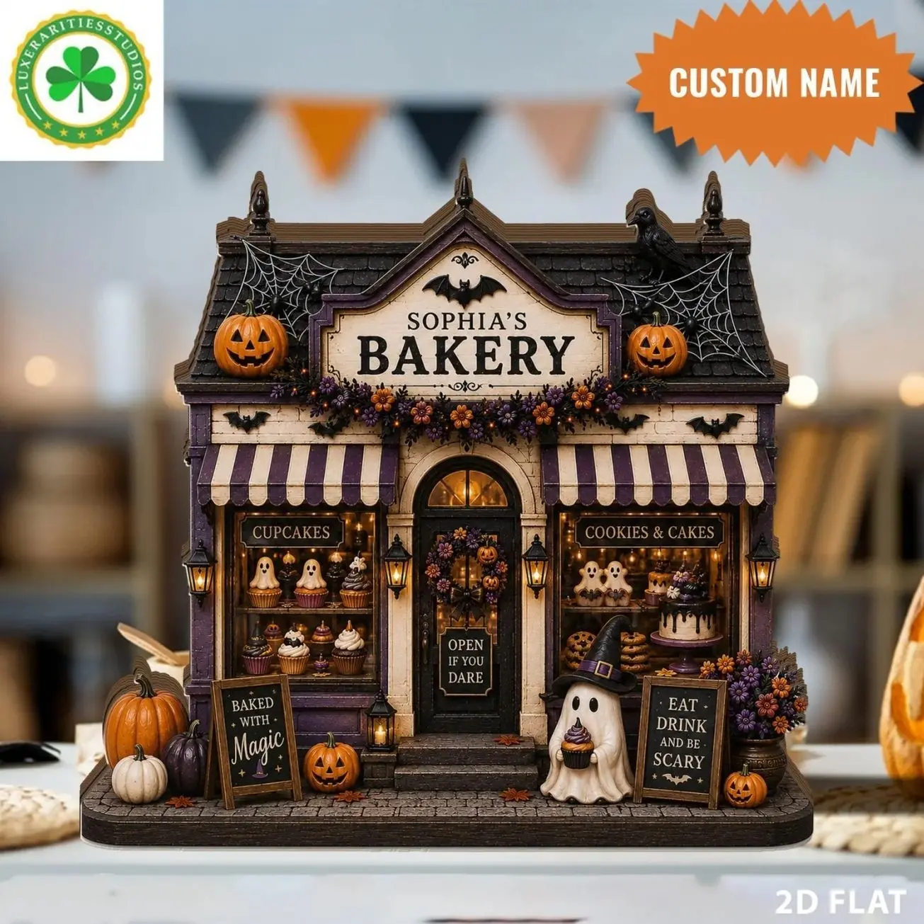 Personalized Halloween Bakery Wooden Block, Custom Spooky Bakery Sign, Ghost Bakery Shelf Sitter, Pumpkin Bakery Display