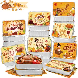 40 PCS Thanksgiving Leftover Containers with Lids,8 Designs Thanksgiving Aluminum to Go Containers Disposable Food Storage Pans for Thanksgiving Hosting & Cookie Exchange Thanksgiving Party Supplies Lairyan