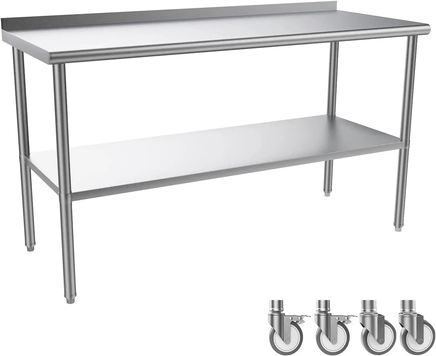 ROVSUN 60'' x 24'' Stainless Steel Table for Prep & Work,Commercial Heavy Duty Worktables & Workstations, NSF Metal Table with Wheels for Kitchen, Res