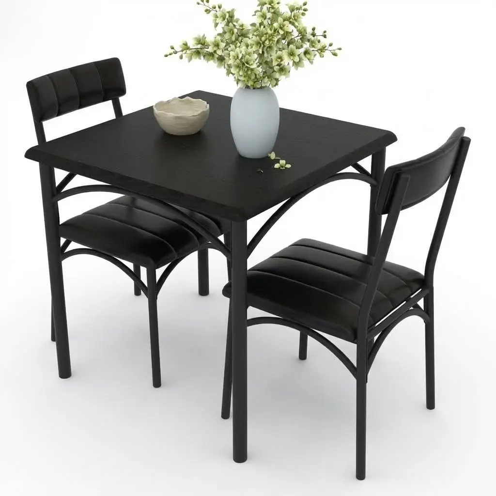 Garvee 3-Piece Dining Table Set - Upholstered Chairs, Square Rustic Black Kitchen Table, Studio Apartment Furniture, Apartment Furniture Set, Ideal for Small Spaces, Dining Rooms