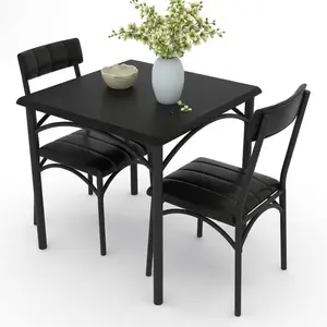 Garvee 3-Piece Dining Table Set for 2 with Upholstered Chairs, Square Kitchen Table Set Ideal for Small Spaces, Apartments, Studios, Featuring Rustic Black Finish