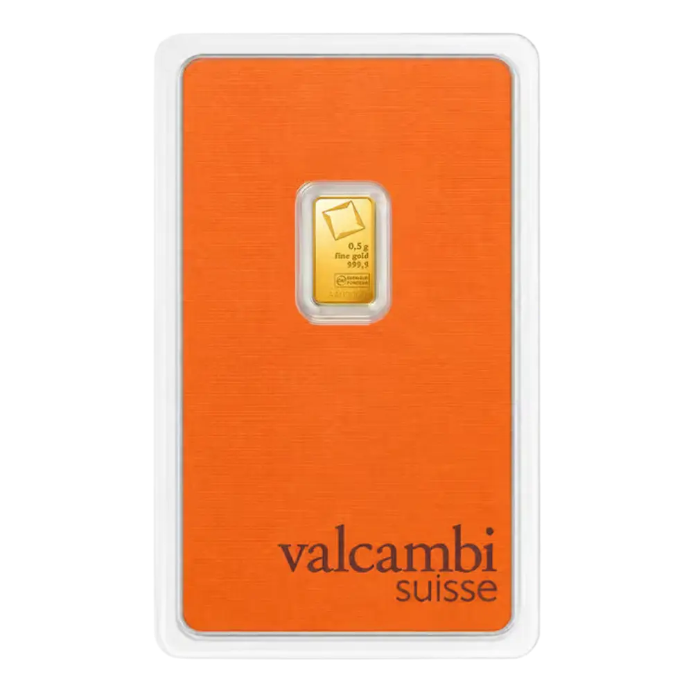 1/2 gram Gold Bar - Valcambi (Carded) 1/2 gram Gold Bar - Valcambi (Carded)