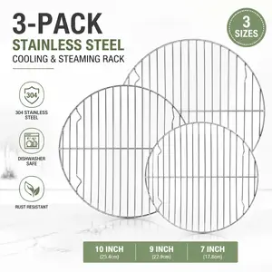3-Pack Stainless Steel Round Cooking Racks – 7.5", 9", 10.5" Cooling & Baking Racks, Multi-Purpose for Air Fryer, Pressure Cooker, Canning, Steaming – Dishwasher Safe