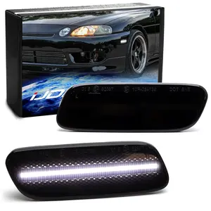 iJDMTOY Black-Out Smoked Lens 30-SMD Xenon White Full LED Strip Front Bumper Side Marker Light Kit For Lexus 1992-2000 SC300 SC400