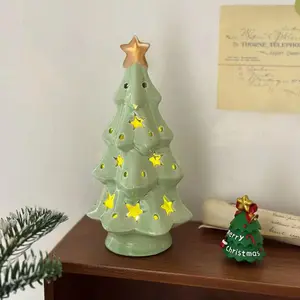 Christmas Ceramic Night Light Tree Statue, Bedroom Dorm Bedside Decor, Christmas Decoration Atmosphere Lamp, Home Holiday Gift, 1pc
