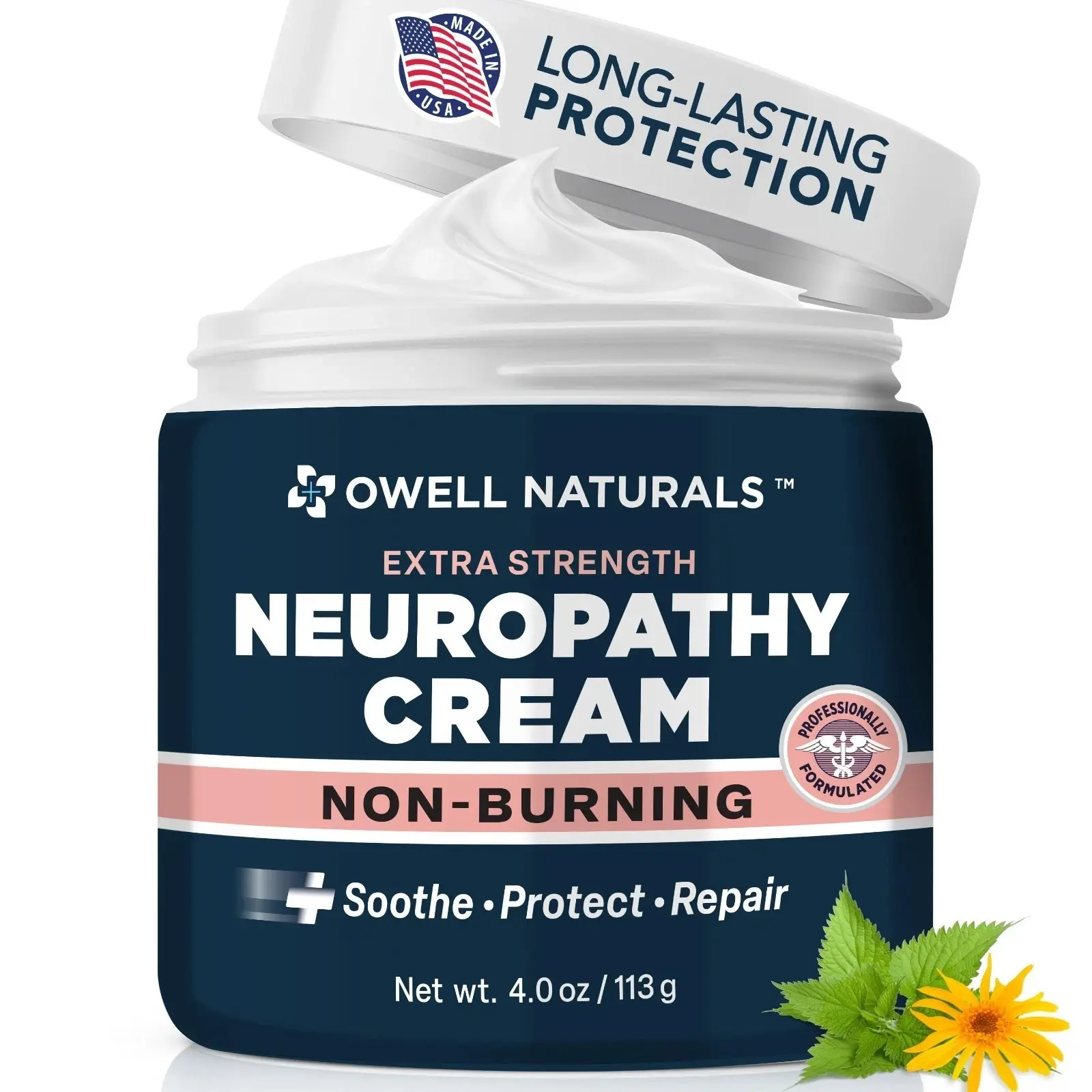 Owell Naturals Neuropathy Pain Relief Cream - No Burning, Fast-Acting Wellness Solution for Nerve Discomfort Treatment, Therapy, Health, Sensitive Skin, Natural Blend, Prop 65 Safe