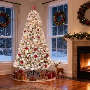 Snow Flocked Pre-Lit Christmas Tree, 7.5FT Artificial Christmas Trees with Warm White Lights, 1284 Branch Tips, Stand & Quick-Assembly Design, Outdoor Indoor for Winter Holiday Décor