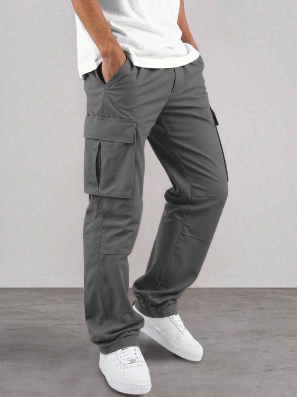 Men's Casual Cargo Pants, Wrinkled Design, Loose Fit Lightweight Sporty Style, Straight Leg Comfortable Daily Wear, Casual Streetwear Pants
