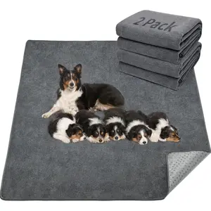 LOOBANI 2 Packs Extra Large Reusable Dog Mat for Floor, Non-Slip Washable Pee Pads for Dogs, Fast Absorbent Pet Whelping Pads, Puppy Playpen Mat for Incontinence, Housebreak, Crate, 36x48in, Gray