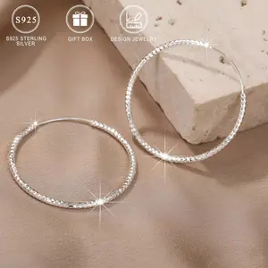 Large Sparking Hoop Earrings 925 Sterling Silver Hypoallergenic Jewelry Elegant Sexy Style For Women Party Earrings Gift With Box