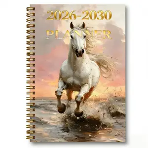 January 2026 - December 2030, 5-year planner, White Horse theme cover design diary, yearly calendar plan, monthly markers, 60-month calendar, 13.97 cm x 21.08 cm, 71 sheets / 142 pages of thick paper