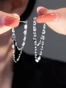 Women's 925 Sterling Silver Double Layer Lip Chain Earrings, Hypoallergenic Design, Elegant Daily Jewelry Accessory, Classic Style Earrings