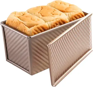 Pullman Loaf Pan with Lid, Non-Stick Bakeware Corrugated Carbon Steel Bread Toast Box Mold with Cover for Baking Bread, 1 lb Dough Capacity