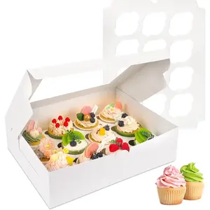 15pcs Cupcake Boxes 13x10x3.5 Inches 12 Count Bakery Boxes with Window and Inserts to Fit Muffins for Birthday Holiday Party Bakery Supplies