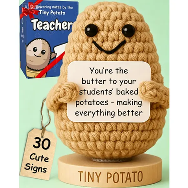 Crochet Potato Plush with 30 Positive Affirmation Cards, Thoughtful Teacher Gift for Christmas Stocking Stuffers, Birthday or Thank You Present, Encouragement Gift for Preschool Kindergarten High School Educator, Handmade Soft Toy, Unique Appreciation Pre
