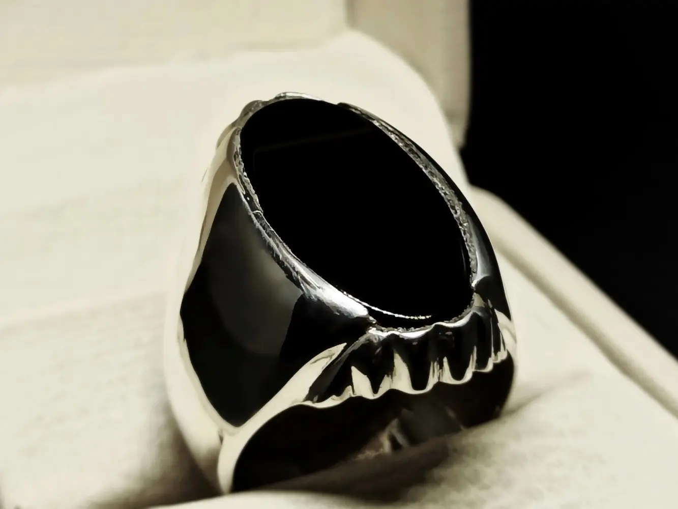 Natural Big Black Agate Sterling Silver 925 Handmade Aqeeq Mens Plain Heavy Ring