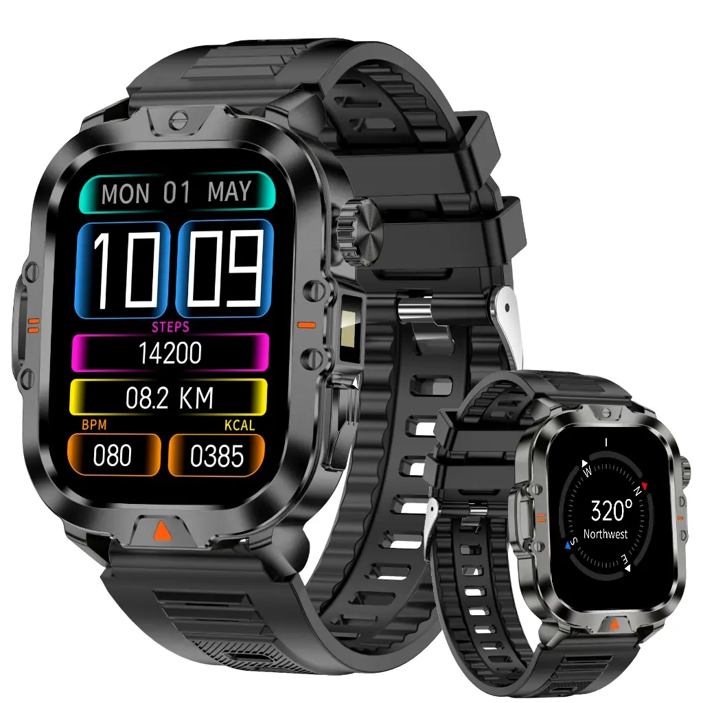 Men's Multifunctional Smart Watch - 2.01" Full Touch Screen Sports Tracking Wristwatch, IP68 Stormproof Wear with Flashlight on Wrist, Wireless Phone Call, Heart Rate Tracking, Step Counting, iOS/Android Compatible for Dad