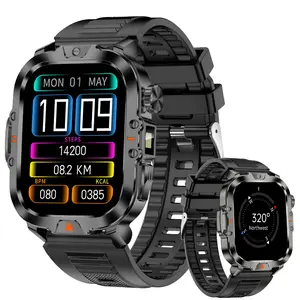 Smartwatch For Men Android Fitness Tracker: 2.01" Military Smart Watch With Strong Flashlight Make Answer Wireless Call Android Phone IPhone Compatible IP68 Waterproof Step Tracker Health Monitor casual reloj para papá full touch screen