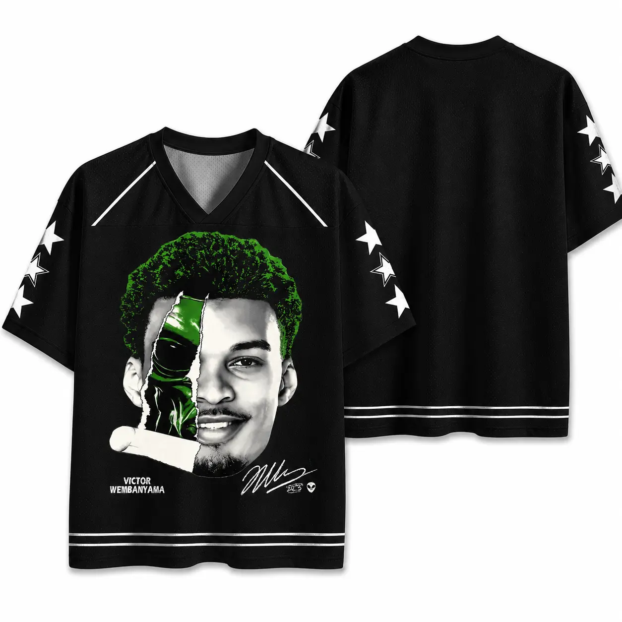 Mesh Jersey Victor Wembanyama Split Face Art Futuristic Basketball Streetwear Shirt Rising Star Phenom Style