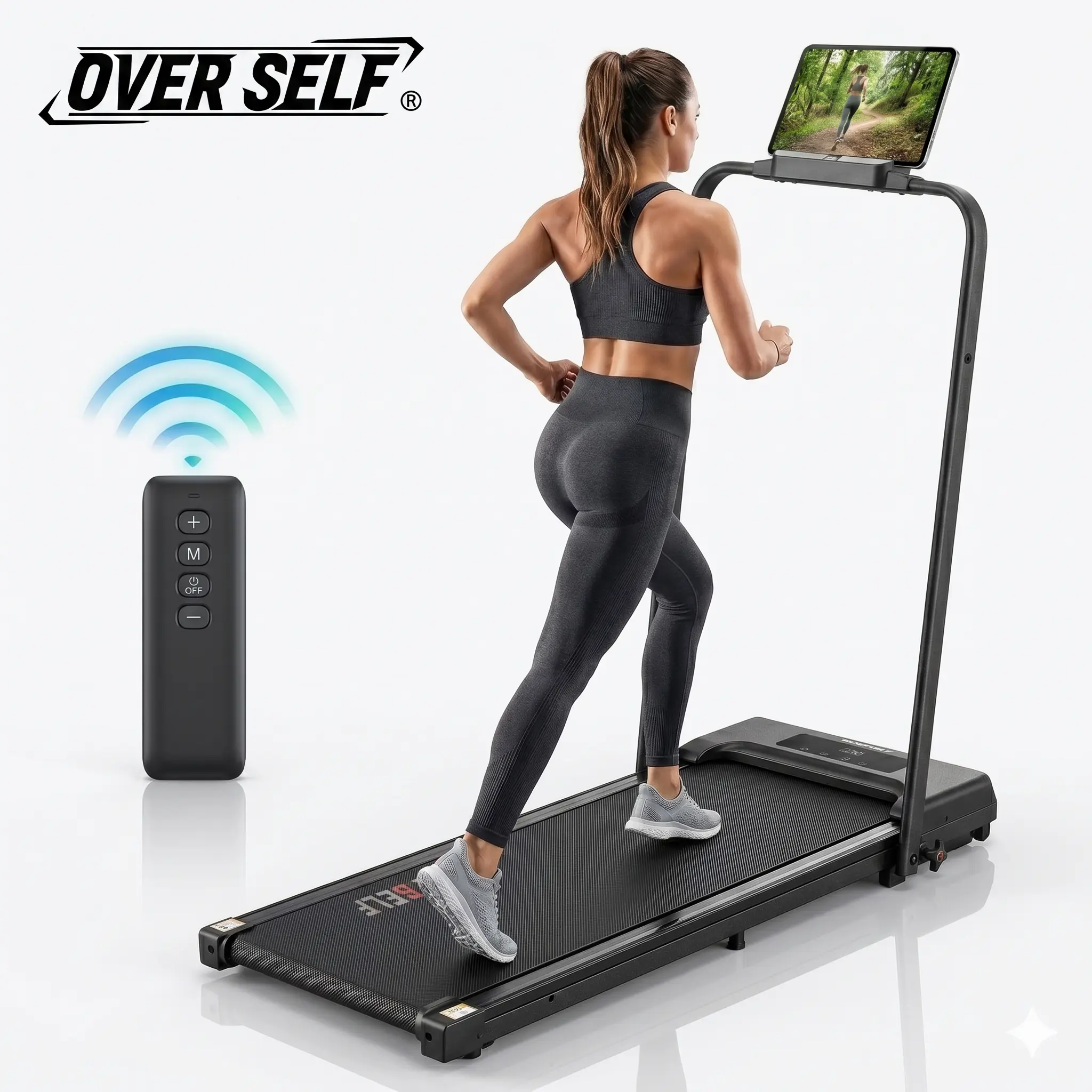 OVER SELF Treadmill, Walking Mat with Handles for Home and Office quiet design , 2.5 HP Portable Walking Jogging Treadmill with Remote Control Home Gym Fitness