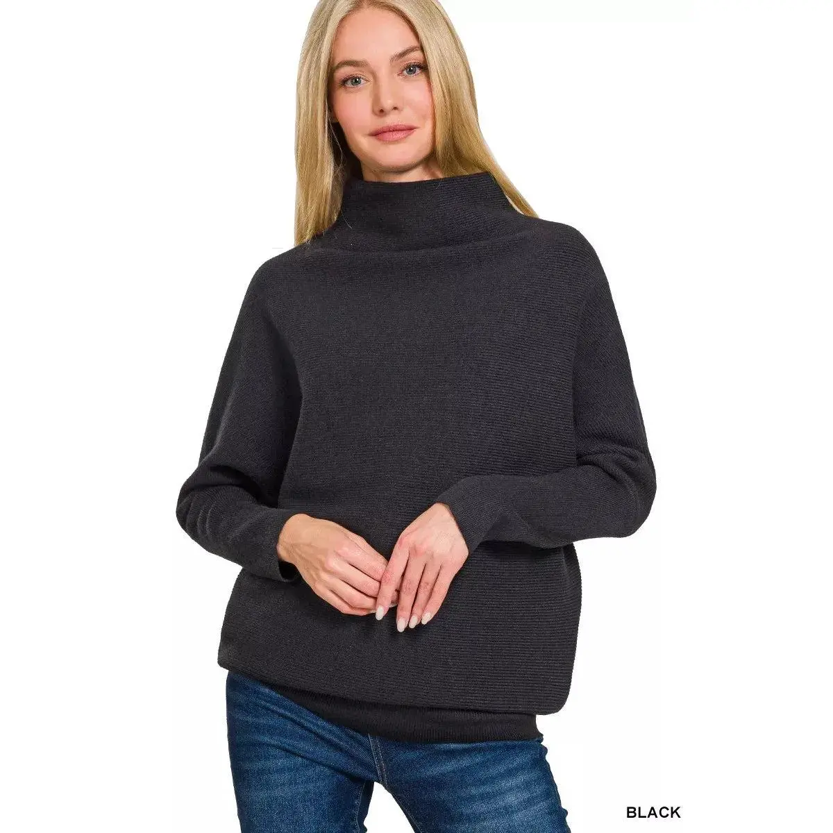 Zenana Dolman Sleeve Mock Neck Sweater