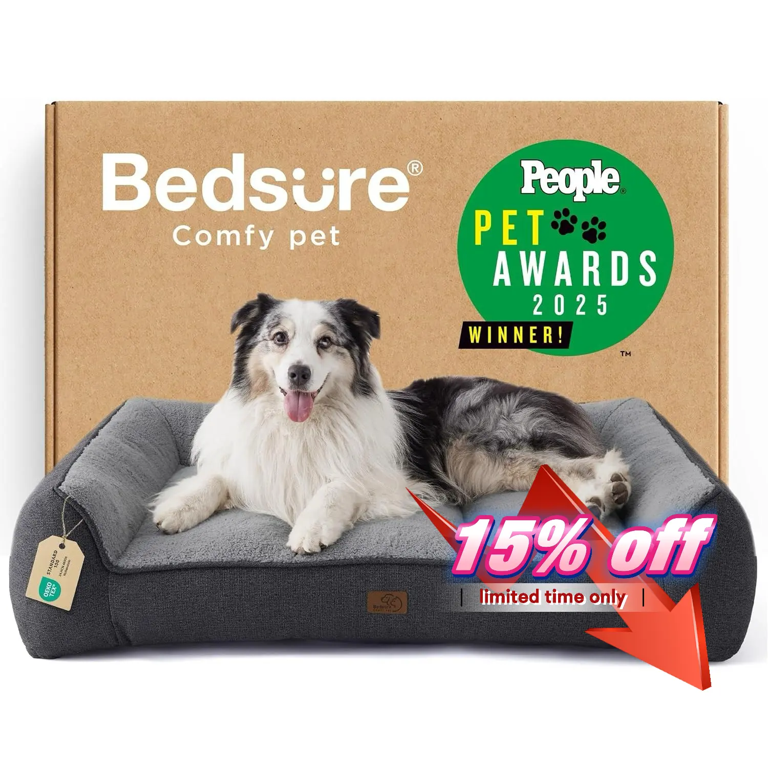 Bedsure SupportMax Dog Beds for Large Dogs - Easy Care, Waterproof Pet Furniture Bed