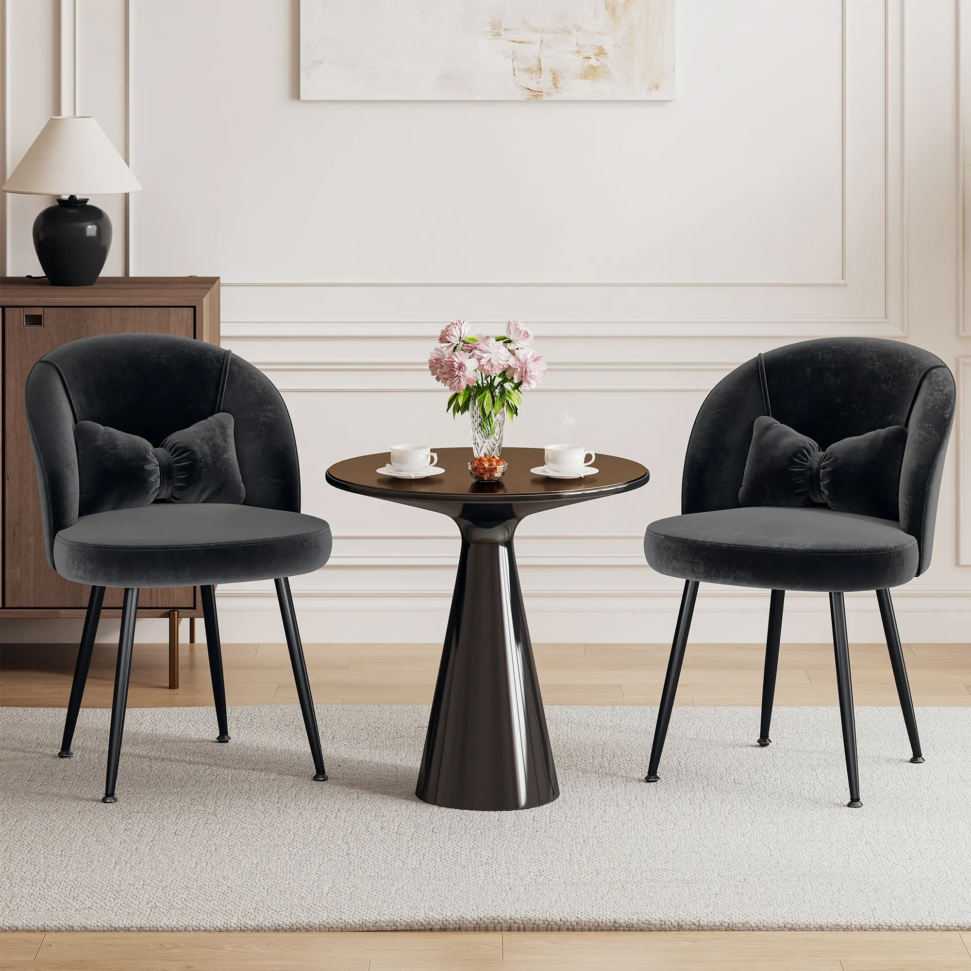 Raybee Accent chair for Living Room,Vanity Chair with Back & Pillow, Cute Cozy Desk Chair with No Wheels Comfy Makeup Chair for Bedroom Makeup Room, Small Space
