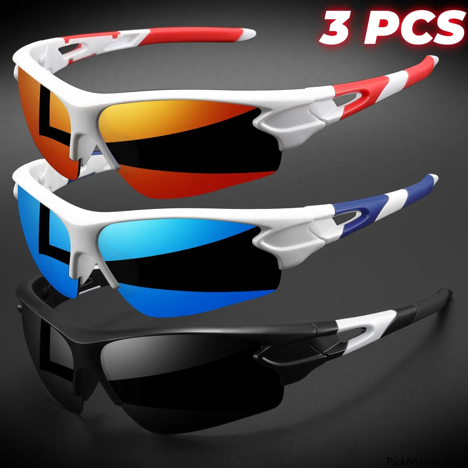 Unisex 3PCS Semi-Rimless Wraparound Stylish Sports Sunglasses - Lightweight, Anti-Fog UV400 Lenses, Eyewear for Cycling, Hiking with Included Supplements