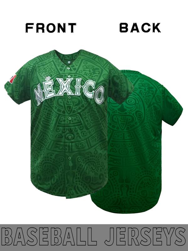 Men's baseball jersey with "MÉXICO" Embroidered with retro Mexican style, loose button cardigan suitable for sports and daily cultural wear, niche trend, Stylish jersey