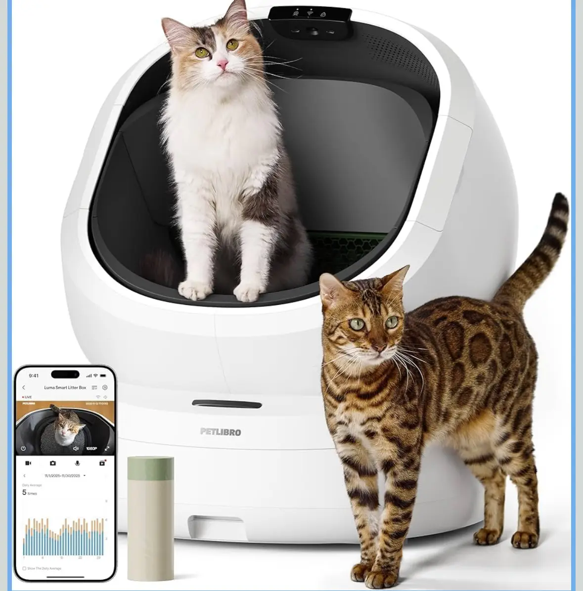 Automatic Litter Box with AI-Camera Waste Analysis, Auto Odor-Control Self Cleaning Litter Box, Large Open-Top Luma Smart Litterbox with Multi-Cats Recognition, Usage Tracking, Safety Sensors