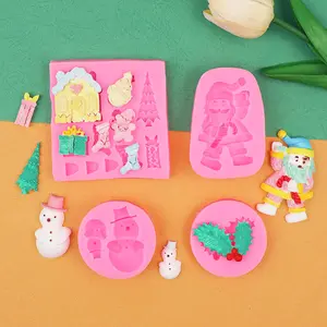 Silicone Christmas Tree Mold Snowman Chocolate Mold for DIY Cake Biscuit Baking Soap Dessert Decoration Resin Clay 4-piece Set Festive Creative Designs Easy to Use