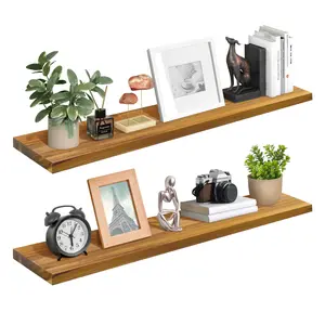 Teak Wood Floating Shelves Simple Minimalist Home Décor Set Wooden Steel