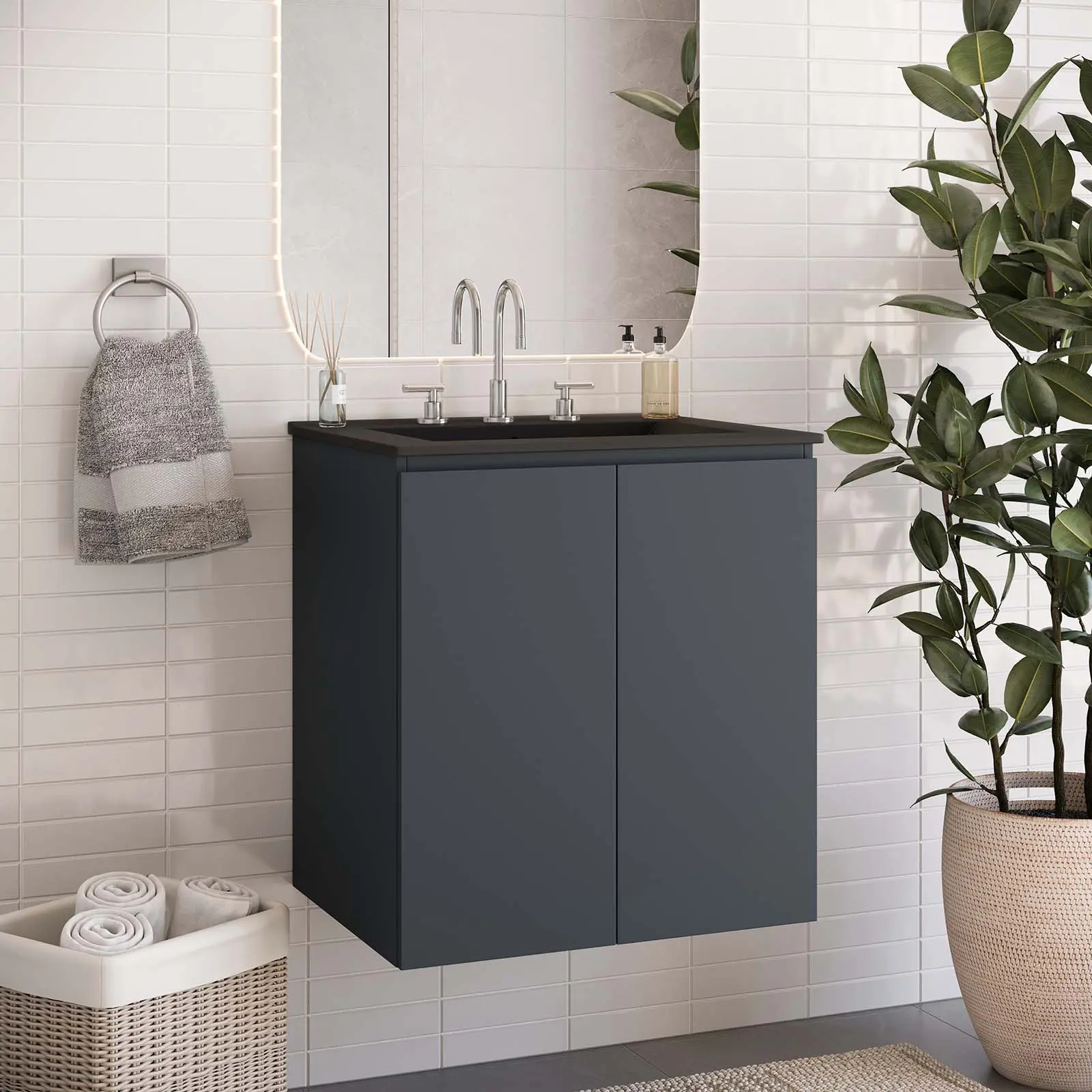 Modway Bryn 24" Wall-Mount Bathroom Vanity in Gray Black