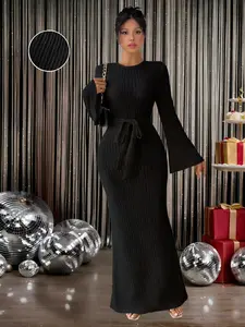 Elegant Chic Wedding Guest Long Sleeves Dress, Tight-Fitting Minimalist Style, Moderate Fabric Thickness, Perfect for Spring & Fall Events