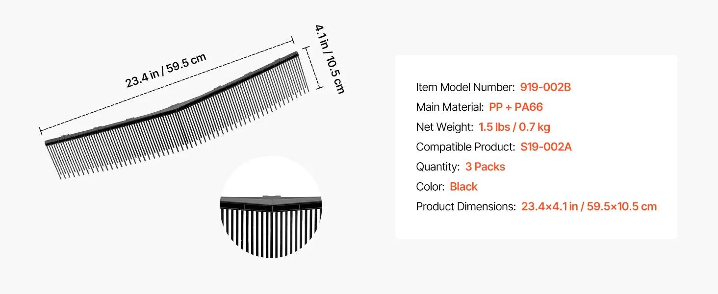 VEVOR 3 Packs Lawn Sweeper Brush Replacement, Compatible with VEVOR 26 inch Lawn & Leaf Collector Sweepers, Yard Sweeper Brush Paddle with Durable V-Shaped Bristles for Easy Grass Leaf Cleanup