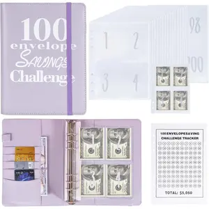 100 Envelopes  Saving Binder A5 Savings Challenge Book (Purple)