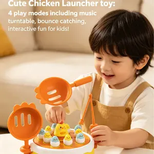5-in-1 Multifunctional Educational Magnetic Music Turntable Toy for Kids - Featuring Electric Magnetic Fishing, Chicken Jumping, Inertia Double Interaction, Round Animals, Outdoor Birthday Gift