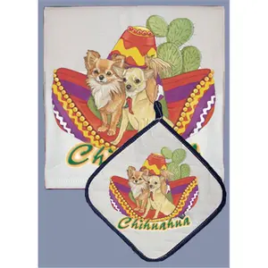 212 MAIN Cotton Kitchen Dish Towel and Pot Holder Set - Pipsqueak Productions DP934, Chihuahua Design, Absorbent, Decorative Home Care Supply, Ideal Gift, Kitchen Set