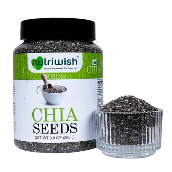 Nutriwish Chia Seeds | Omega-3 Rich Superfood | 100% Natural & Keto-Friendly | Vegan & Gluten-Free | For Smoothies, Puddings & Baking | 8.8 oz - Spice, Flavor Fiber Protein