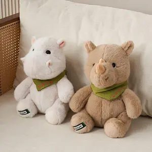 23CM Cute Rhinoceros Super Soft Plush Toy, White Hippopotamus Kawaii DIY Animal Doll as a Birthday and Christmas Gift for Child