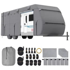 VEVOR Travel Trailer Cover,  30-33 ft RV Cover, 4-Layer Non-Woven Fabric Camper Cover, Waterproof, Windproof and Rip-Stop Class A RV Cover, with Storage Bag, Repair Patches, Straps and Tire Covers