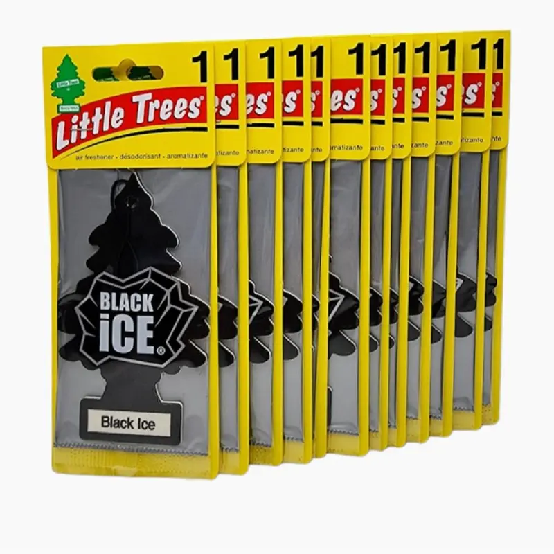 Little Trees Black Ice Refreshing Powder Hanging Aroma Air Freshener (Pack of 12 Value), Car Deodorizer, Car Accessory, Home Scent, No Tears Design, 12-Month Longevity, Easy to Use