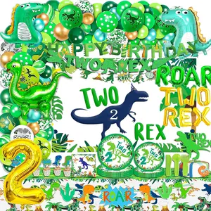 Dinosaur 2nd birthday party decorations2nd birthday decorations for boystwo rex 2nd birthday party dinosaur decorations include dino balloon arch backdrop cake topper plates napkins and cups