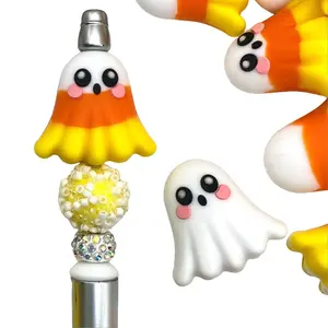 1pc Candy Corn Ghost 3D Ghost Silicone Focal Beads - Halloween Crafting Beaded DIY Supplies bead craft