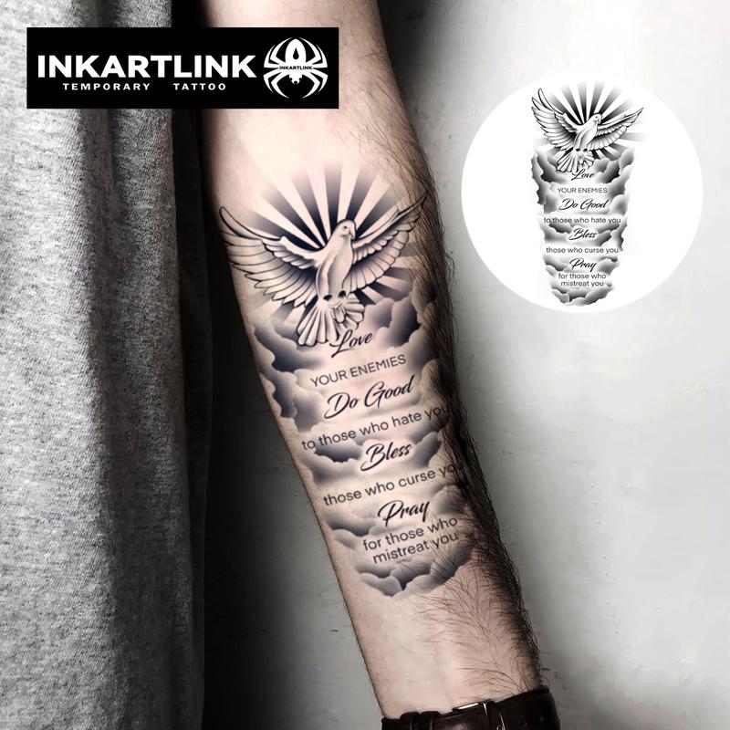 INKARTLINK Tattoo Tech, 2 Sheets Semi-Permanent Temporary Tattoos ,Dove of Peace 1,Adult Art Design,Lasts 1-2 Weeks, Waterproof, Realistic Look, No Adhesive, No Reflection,For Man And Woman,Ideal for Swimming, Party