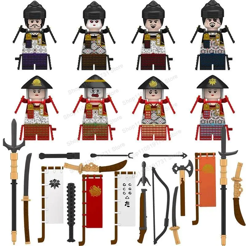 MOC Samurai Mini Bricks Action Figures, Building Blocks Kit, Construction Model, Movie Game Accessories, Assembly Toys for Children (N326-333, WM6096)