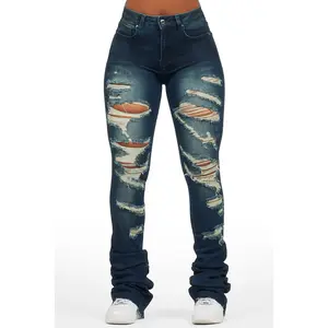 Teyja Dark Wash Distressed Super Stacked Jean Teyja Dark Wash Distressed Super Stacked Jean