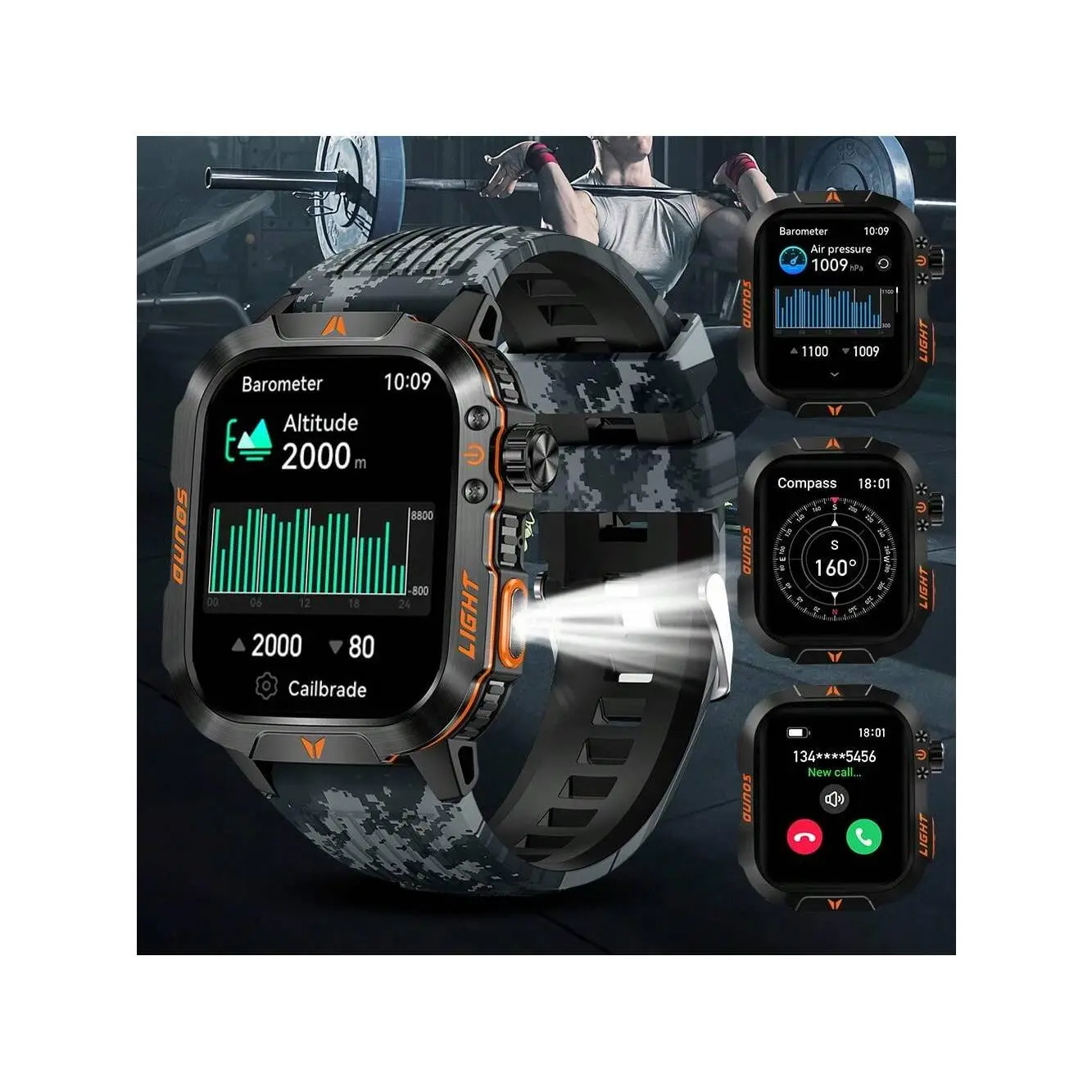 2024 New Smart Watch (Call/Call) Heart Rate Blood Pressure Sleep Monitoring Outdoor Sports Watch LED Flashlight Altimeter Barometer 100+ Sports Mode 600mAh Battery Multimedia Message Check Weather Pedometer Fitness Tracker For Android IPhone Gift