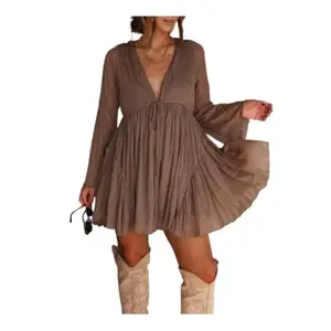 Ruffled rare Mini track Corset Dress – V Neck Bell Sleeve Boho Evening Dress for Women Going Out activewear